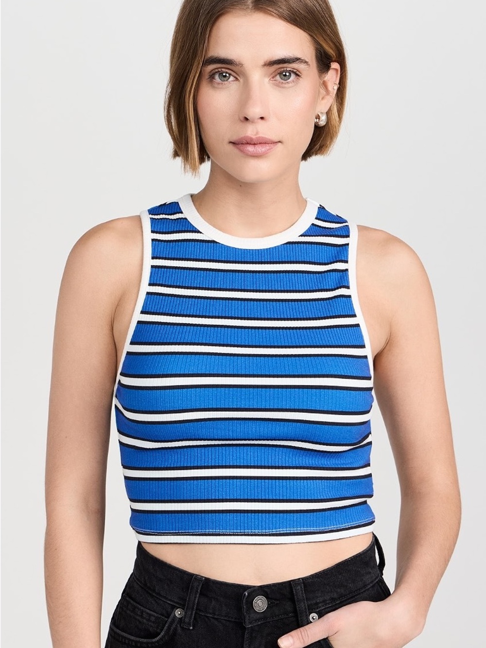 Alice + Olivia NWT Andre Fitted Cropped Tank French Blue Stripe Women's Size Sm